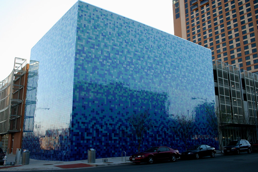 Patterned glazed facade on a modern commercial building