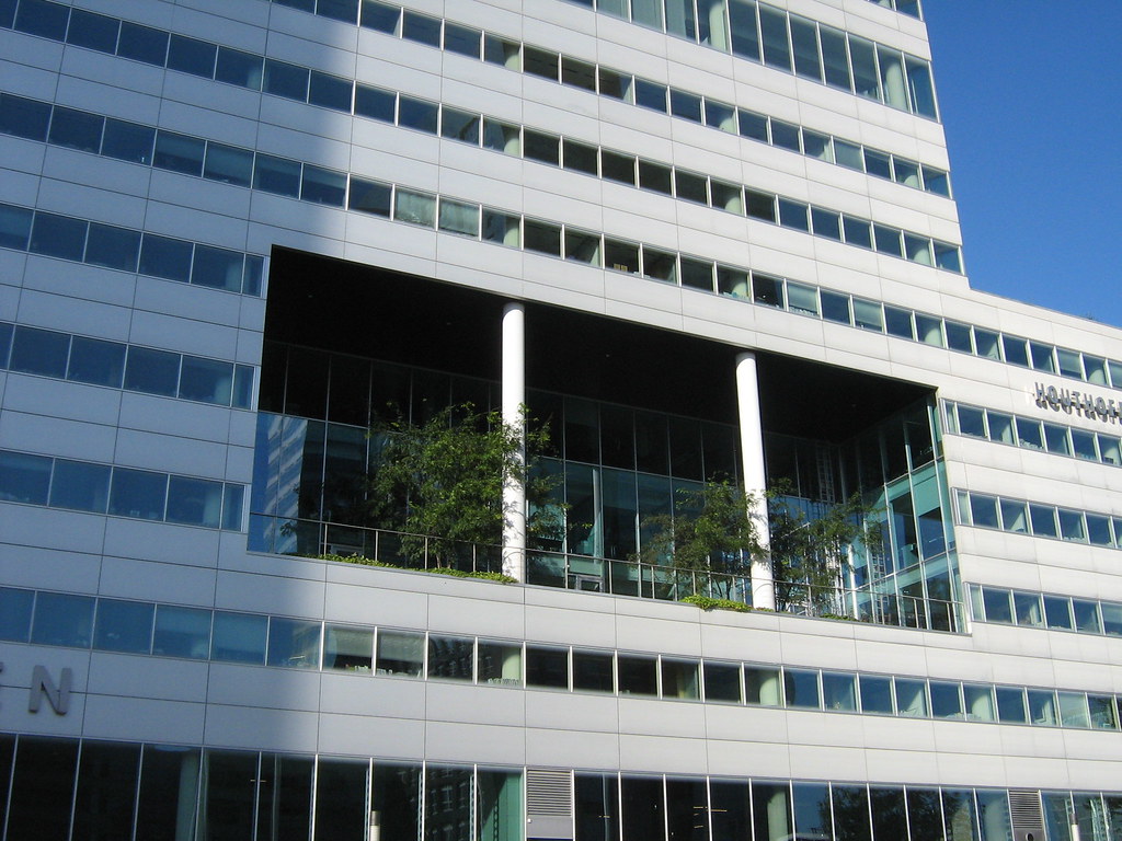 Glazed commercial office elevation at ground level